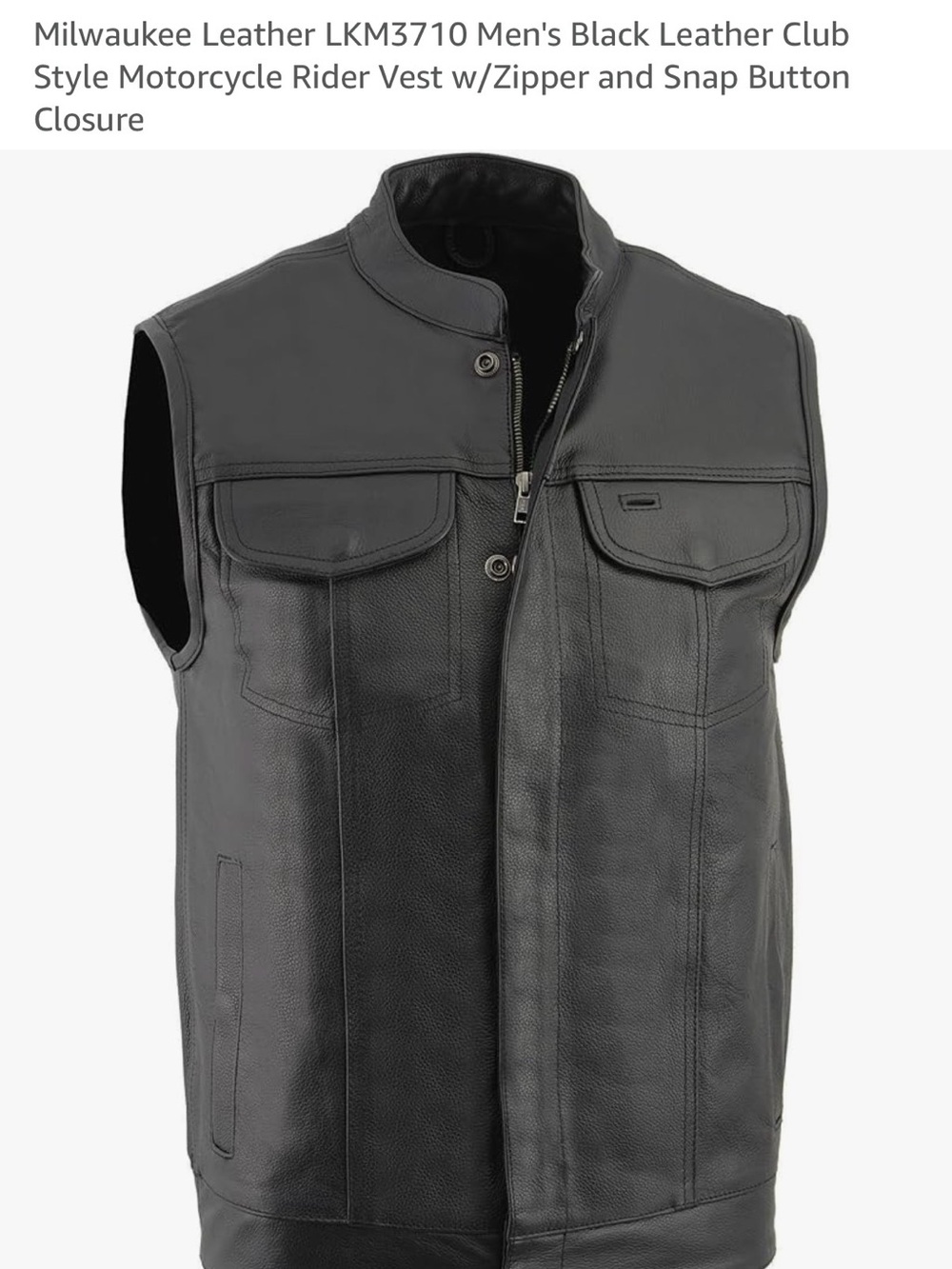 2x Men's Black Leather Motorcycle Club Vest